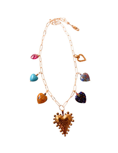 Collar de corazón de lapislázuli con ojo malvado