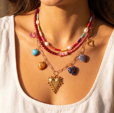 Collar de corazón de lapislázuli con ojo malvado